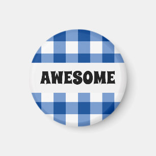 Blauw gingham patroon magneet
