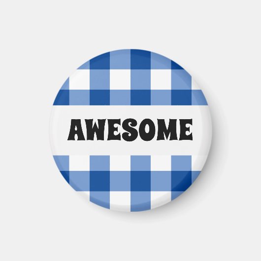 Blauw gingham patroon magneet (Voorkant)