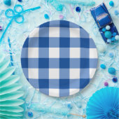 Blauw gingham patroon papieren bordje (Feest)