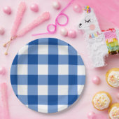 Blauw gingham patroon papieren bordje (Feest)