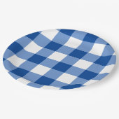 Blauw gingham patroon papieren bordje (Gekanteld)