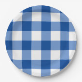 Blauw gingham patroon papieren bordje (Voorkant)