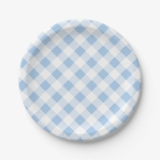 Blauw Gingham Patroon, Picknick, BBQ Papieren Bord (Voorkant)