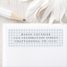 Blauw Gingham Patroon Retouradres