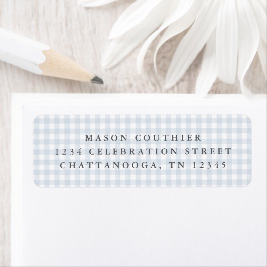 Blauw Gingham Patroon Retouradres Etiket (Insitu)