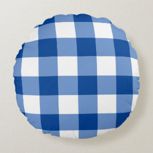Blauw gingham patroon rond kussen