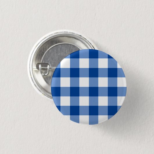 Blauw gingham patroon ronde button 3,2 cm (Voorkant /achterkant)