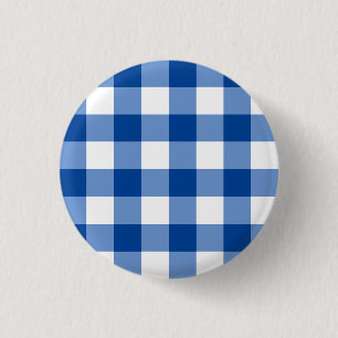 Blauw gingham patroon ronde button 3,2 cm
