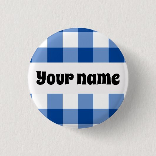 Blauw gingham patroon ronde button 3,2 cm (Voorkant)