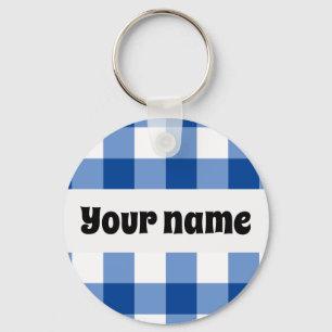 Blauw gingham patroon sleutelhanger