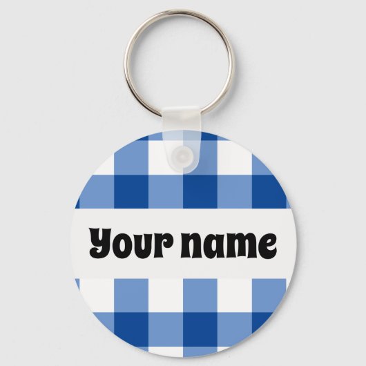 Blauw gingham patroon sleutelhanger (Voorkant)