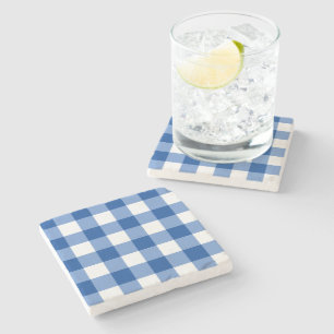 Blauw gingham patroon stenen onderzetter