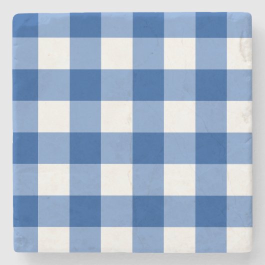 Blauw gingham patroon stenen onderzetter (Voorkant)