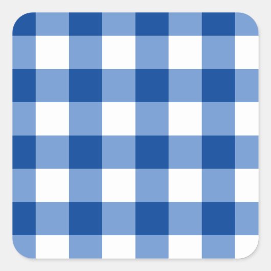 Blauw gingham patroon vierkante sticker (Voorkant)