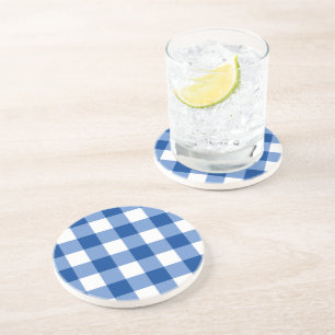 Blauw gingham patroon zandsteen onderzetter