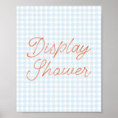 Blauw Gingham Picknickstijl Display Shower Poster (Voorkant)