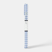 Blauw Gingham Plaid Bloemmotief Monogram iPhone 15 Case (Linkerkant)