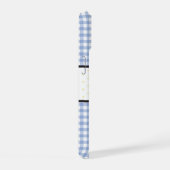 Blauw Gingham Plaid Bloemmotief Monogram iPhone 15 Case (Rechterkant)