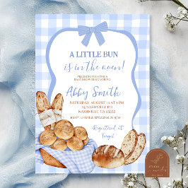 Blauw Gingham Plaid Broodje in de oven baby shower Kaart