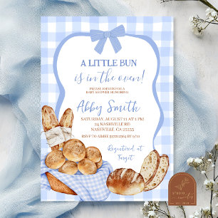 Blauw Gingham Plaid Broodje in de oven baby shower Kaart