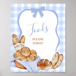 Blauw Gingham Plaid Broodje in de oven Feestbord B Poster