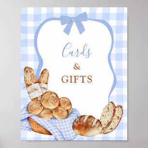 Blauw Gingham Plaid Broodje in de oven Kaarten en Poster