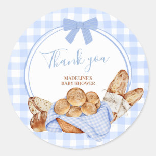 Blauw Gingham Plaid Broodje in de oven Ronde Stick Sticker