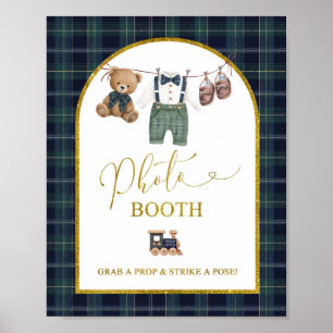 Blauw Gingham Plaid Bun PhotoBooth Feestbord Poster