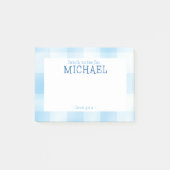 Blauw Gingham Plaid Kinderen Gepersonaliseerde Lun Post-it® Notes (Voorkant)