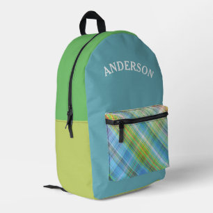 Blauw Gingham Plaid Patroon Gepersonaliseerde naam Bedrukte Rugzak