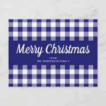 Blauw Gingham Plaid Script Prettig Kerstfeest