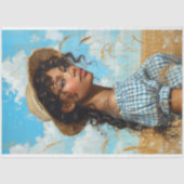 Blauw Gingham Prairie Meisje Platteland Decoupage Tissuepapier (Voorkant)