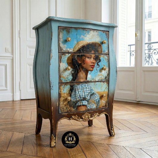Blauw Gingham Prairie Meisje Platteland Decoupage Tissuepapier