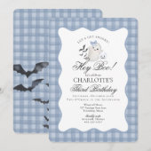 Blauw Gingham Preppy Geest Hey Boo Verjaardag Kaart (Voorkant / Achterkant)