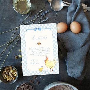 Blauw Gingham Preppy Kuiken Baby Shower Bedankkaart