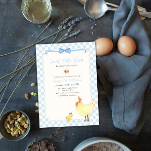 Blauw Gingham Preppy Kuiken Baby Shower Kaart