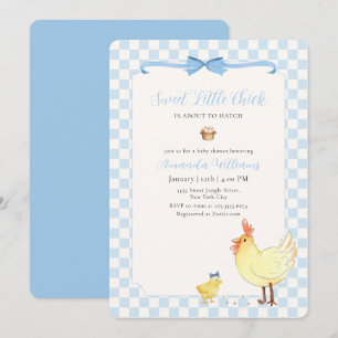 Blauw Gingham Preppy Kuiken Baby Shower Kaart