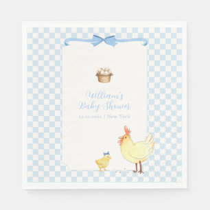 Blauw Gingham Preppy Kuiken Jongen Baby Shower Servet