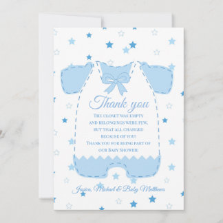 Blauw Gingham Romper Sterren Jongens Baby Shower Bedankkaart