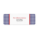 Blauw Gingham & Rood Adreslabel Sticker (Voorkant)