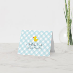 Blauw Gingham Rubber Duckie Baby Shower Bedankkaart