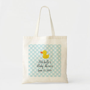 Blauw Gingham Rubber Duckie Baby Shower Tote Bag