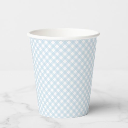 Blauw gingham schattig eenvoudig baby shower papieren bekers (Voorkant)