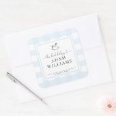 Blauw Gingham Schommelend Paard Ex-Libris Sticker (Envelop)