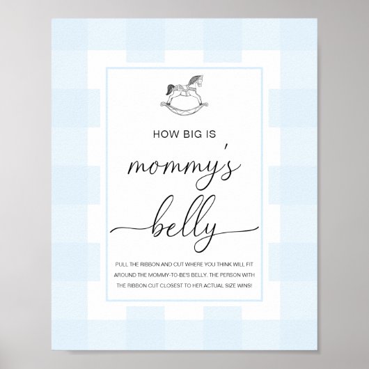 Blauw Gingham schommelpaard Hoe groot is haar buik Poster (Voorkant)