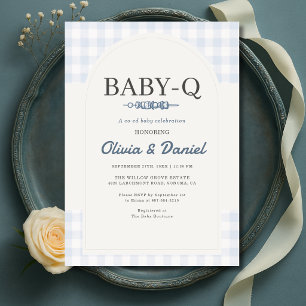 Blauw Gingham Schotlandse Ruit BBQ Baby-Q Baby Sho Kaart