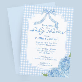 Blauw Gingham Schotlandse Ruit Hortensia Baby Borr Kaart