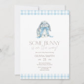 Blauw Gingham Some Bunny Baby Shower Kaart (Voorkant)