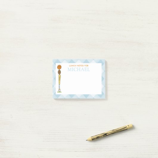 Blauw Gingham Sportballen Kinderen Custom Lunch Bo Post-it® Notes (Op bureau)
