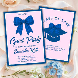 Blauw Gingham Strik Afstudeerfeest Kaart